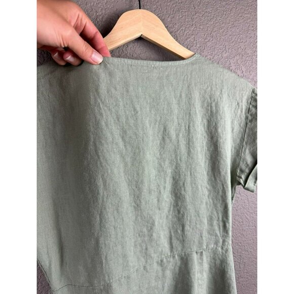Rachel Zoe Midi Linen Dress Size XS Linen Green Button Front Short Sleeve Retro - Picture 12 of 13